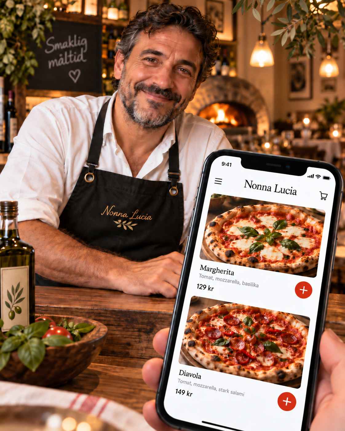 Restaurangens meny och beställningsfunktion i en mobil